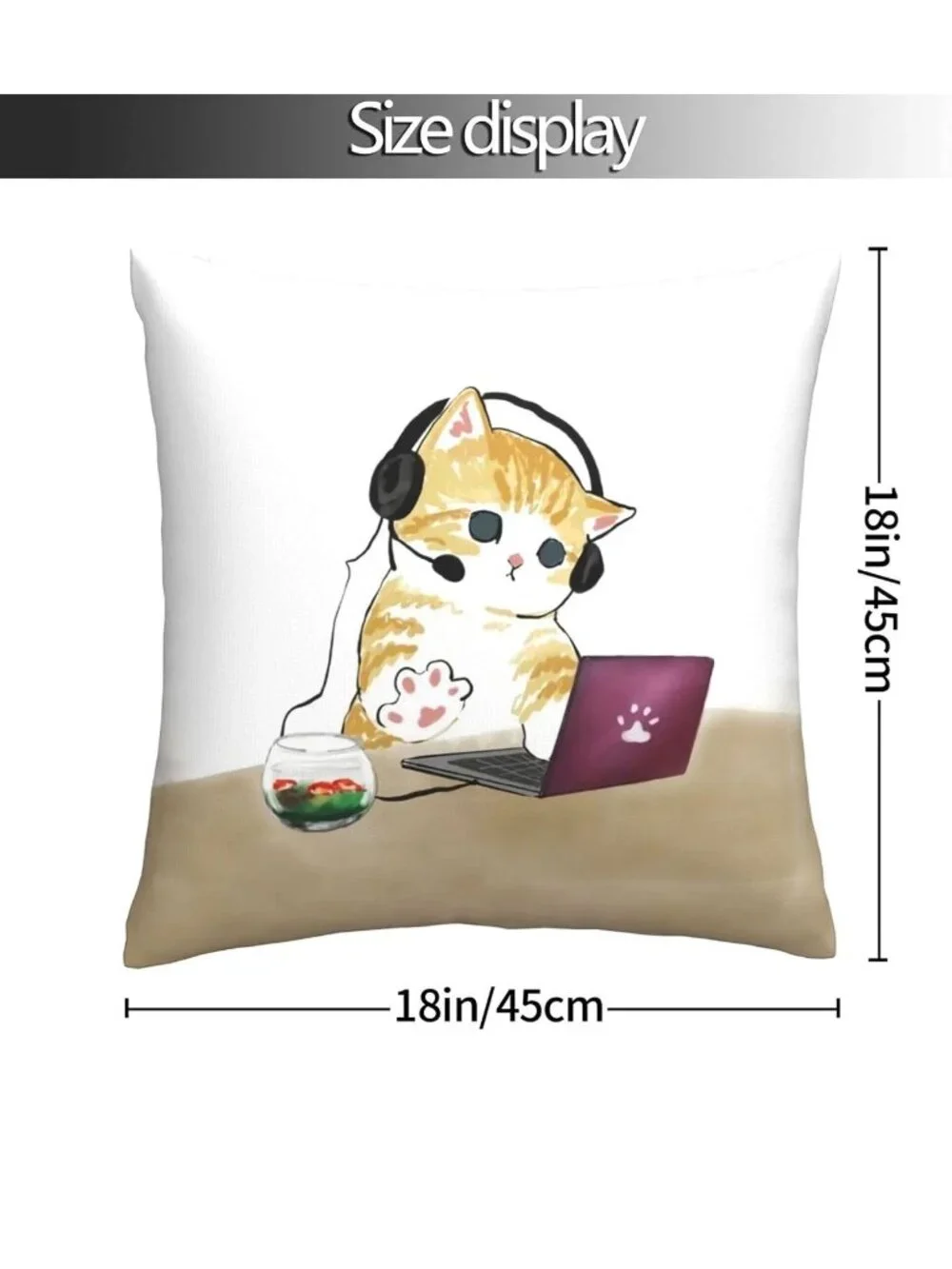 Cute Cat Gamer Throw Pillow 18x18 Inches Double-Sided Print Home Decor Cushion